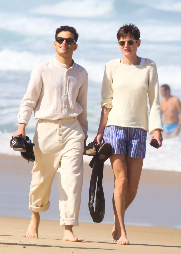 Rami Malek and Emma Corrin enjoy a day at Ipanema Beach in Rio de Janeiro.