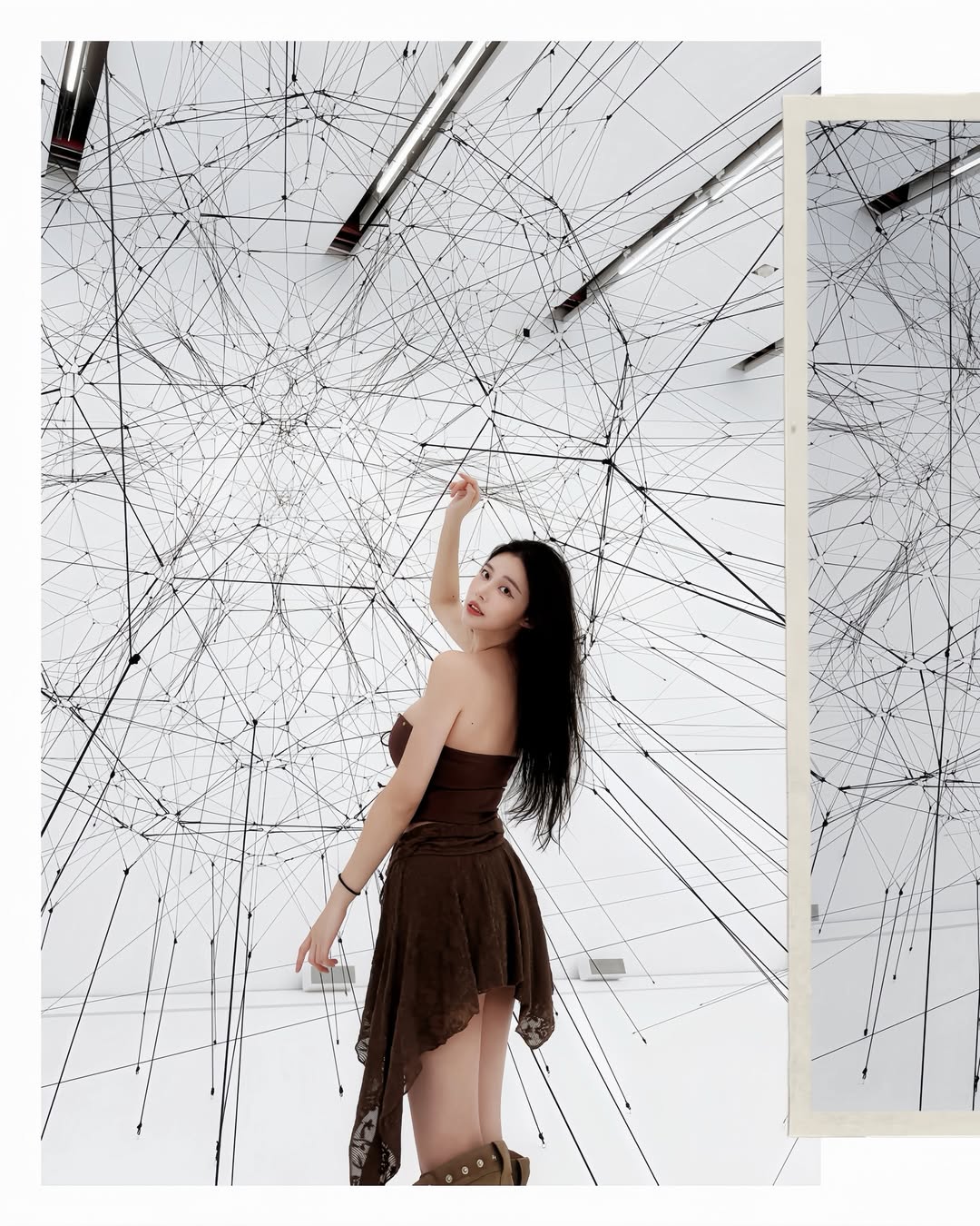 艺术与时尚的交织：几何线条下的棕色魅影