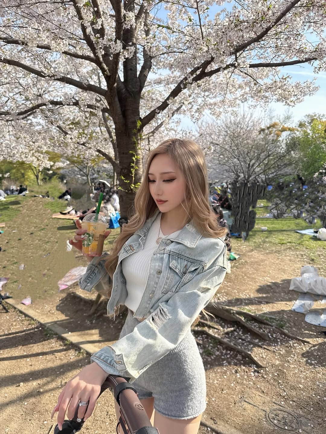 春日樱花季｜浅蓝牛仔外套与粉色的清新甜辣