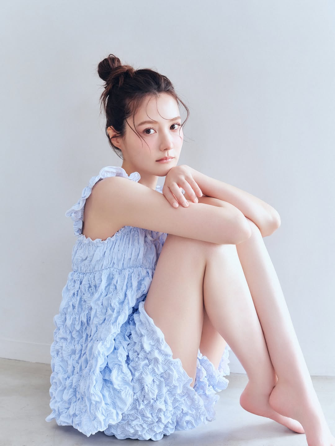 tori_luna0310浅蓝色褶皱吊带连衣裙清新少女风