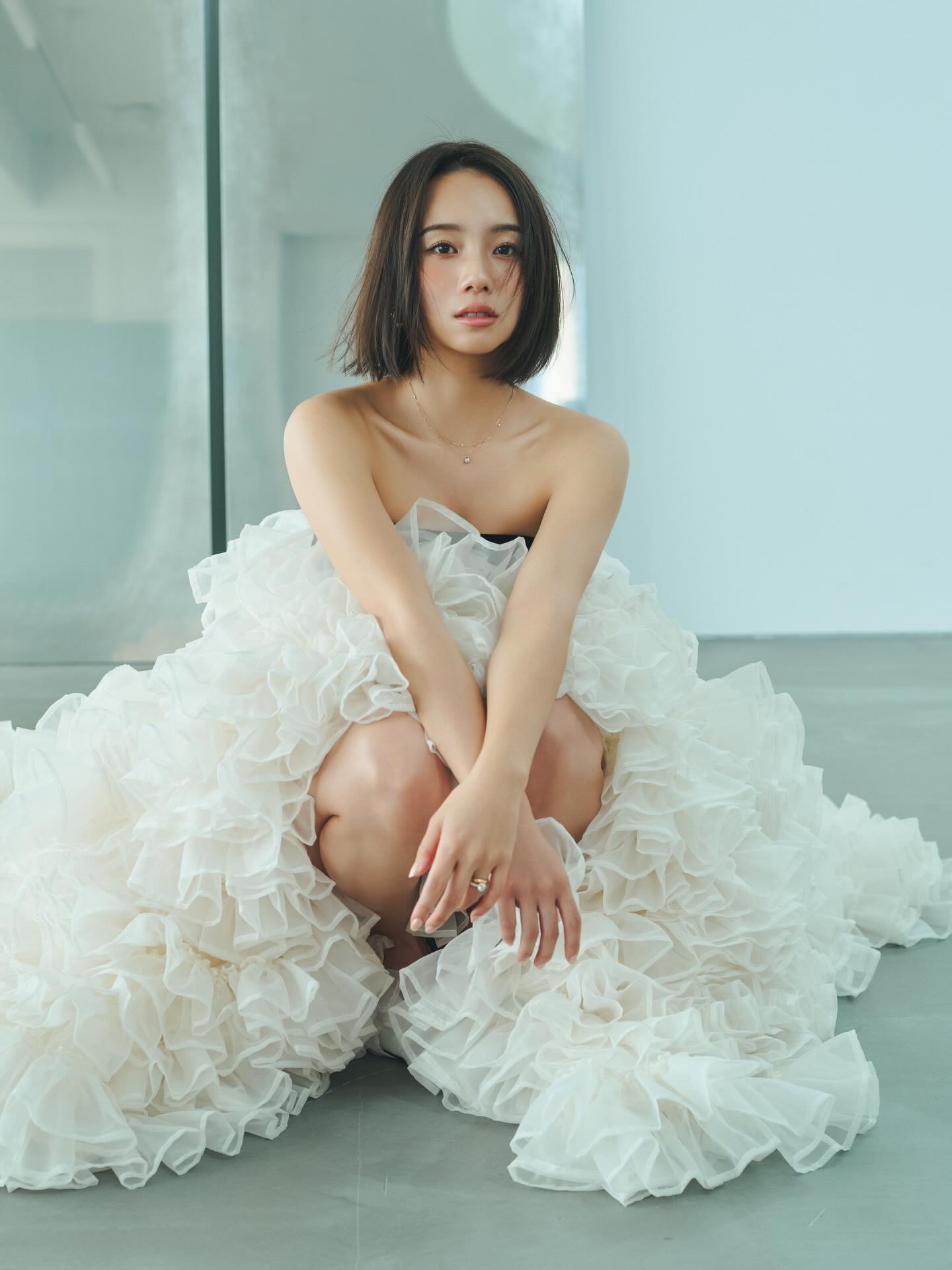 yurihanamori白色层叠薄纱抹胸长裙仙气梦幻