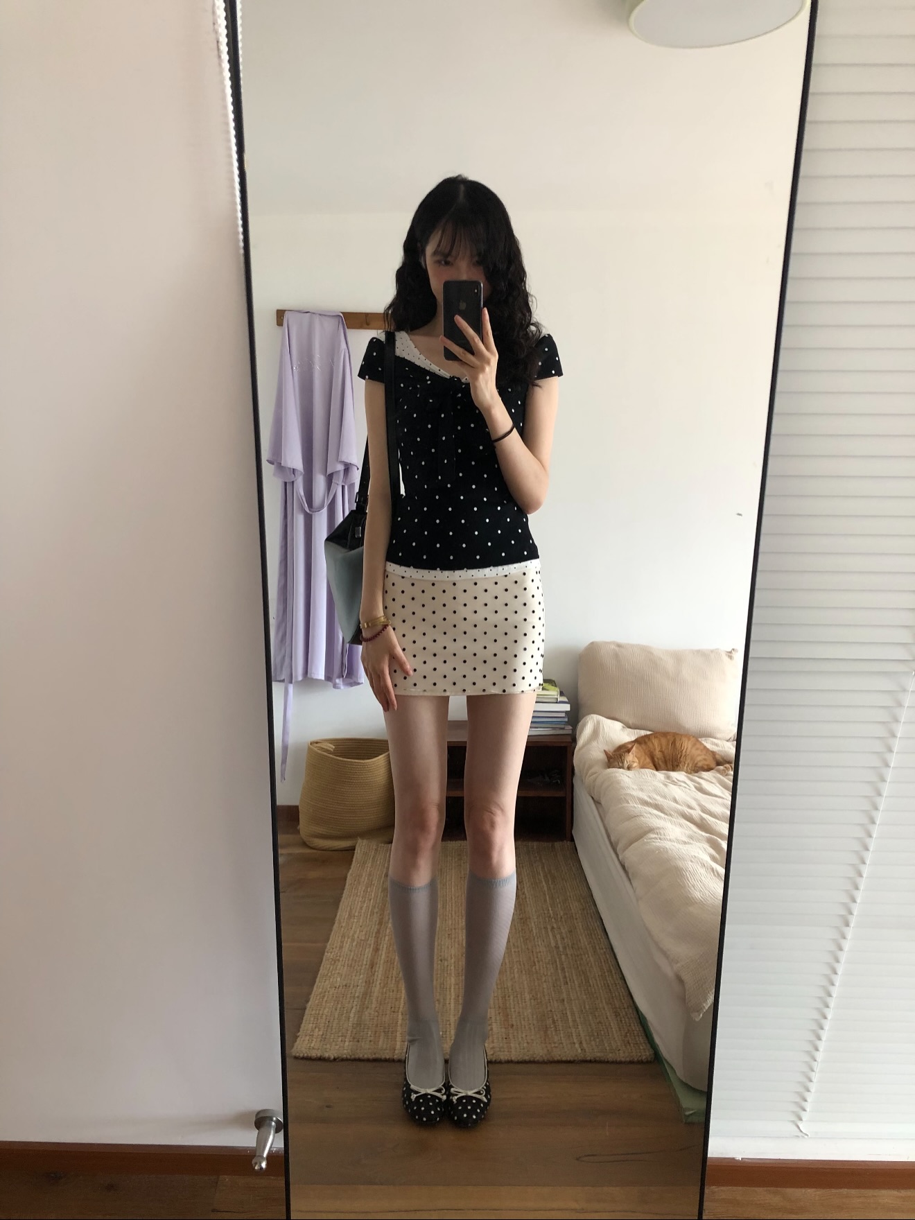 _mimostudio_黑白波点斜领上衣配波点短裙玛丽珍鞋