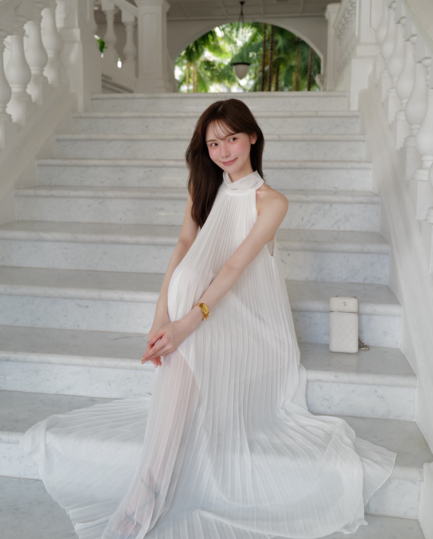 白色露肩层叠薄纱礼服裙，o3_imy 浪漫仙女风