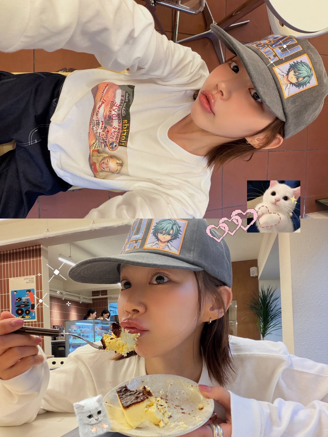 白T蓝牛仔灰帽 vivamoon 美式休闲风