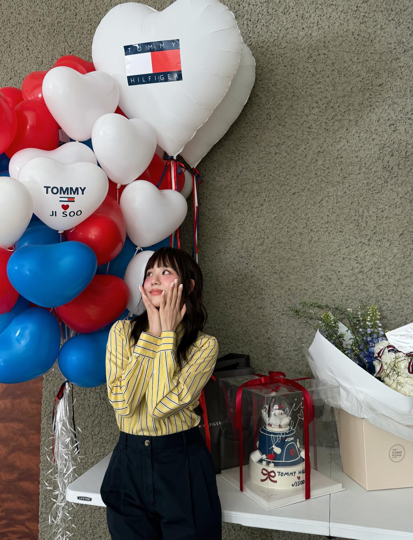 sooyaaa Tommy Hilfiger黄条纹衬衫配藏青阔腿裤，美式学院风