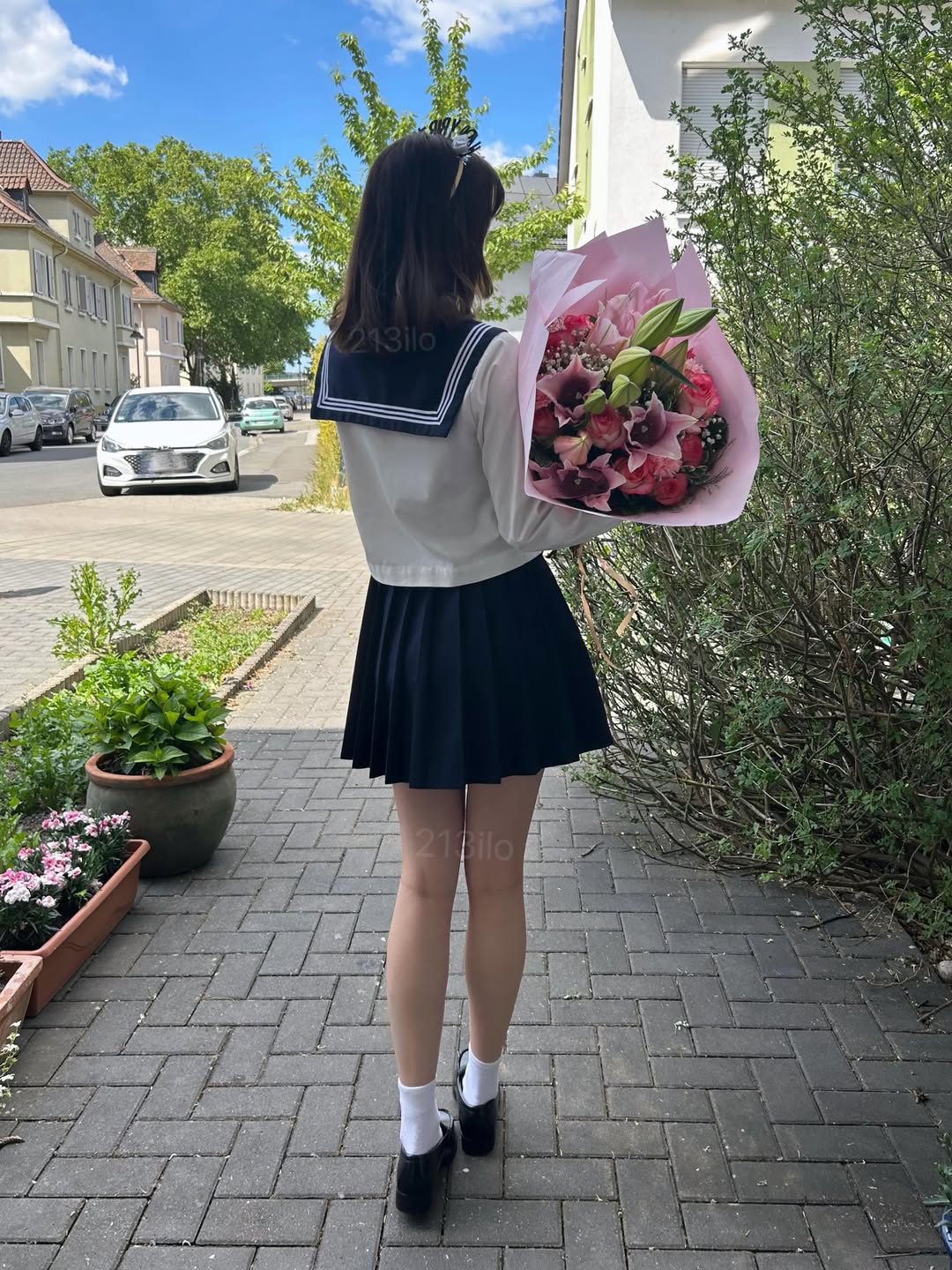 213ilo经典水手服配深蓝短裙，清新青春学院风